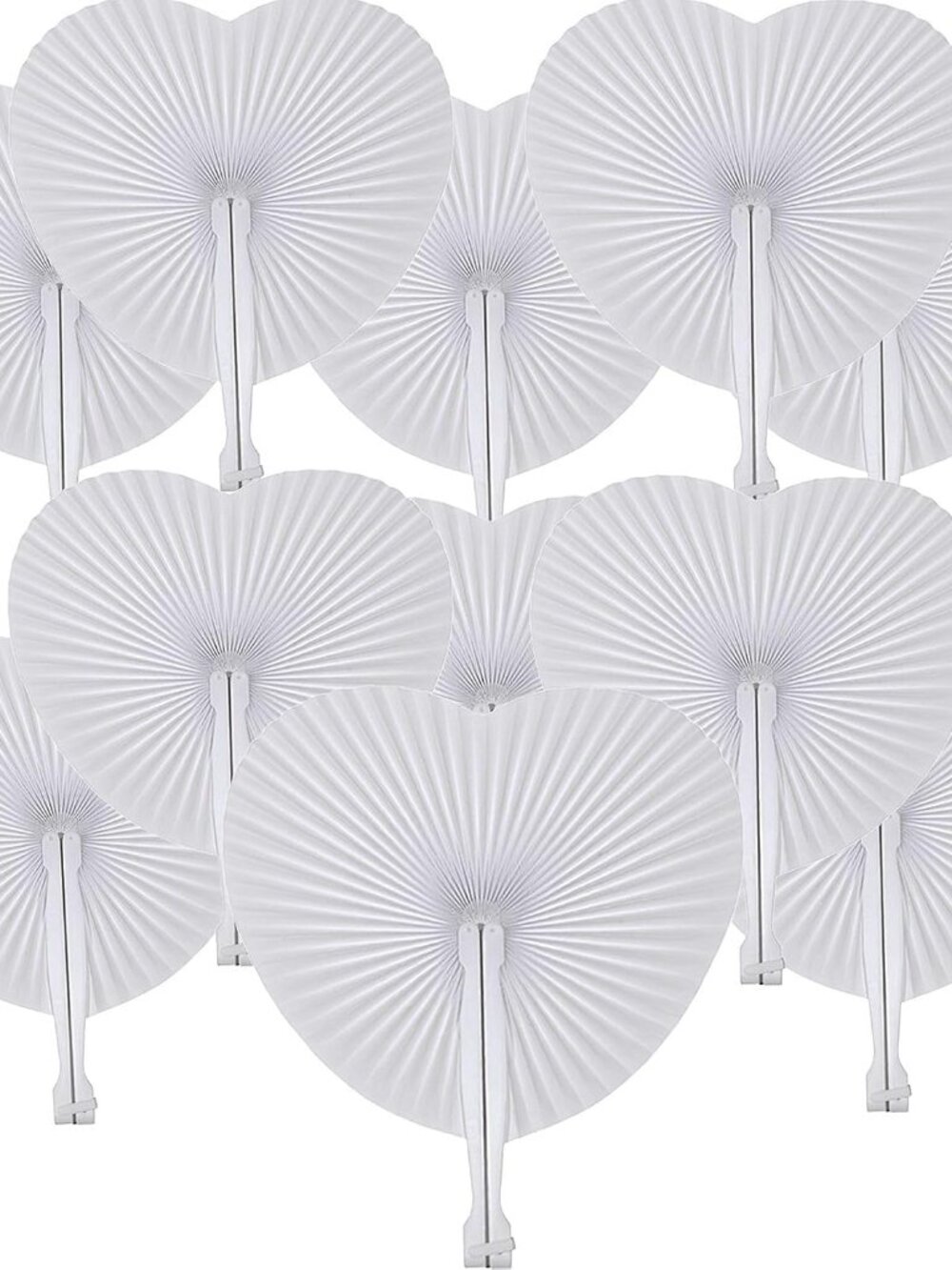 60 Pcs White Heart Paper Fans